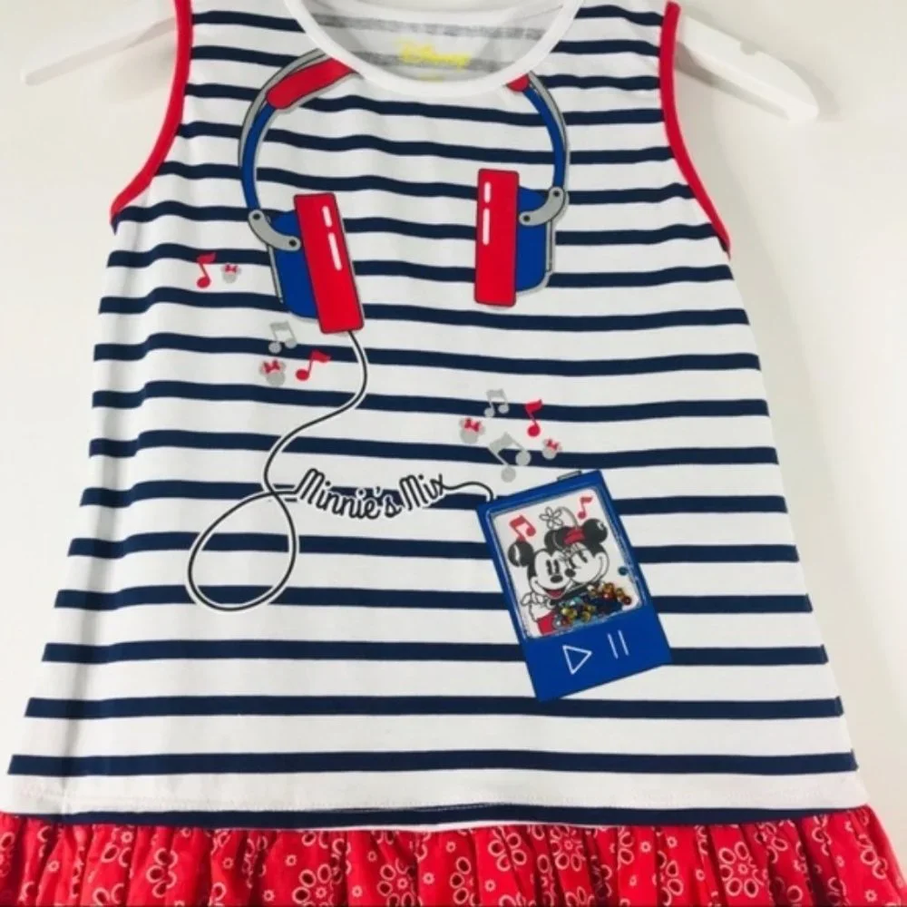 Disney Kids Girls Large 10 Minnie's Mix Music Red, White, Blue Eyelet Dress NWT